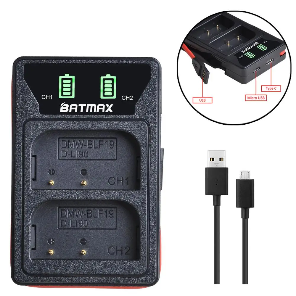 Аккумулятор Batmax DLI90 D Li90 светодиодный двойное зарядное устройство с портами Type C