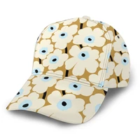 whereisart white poppy flower fashion flower print baseball cap summer breathable sun hat adjustable female girls casual hat