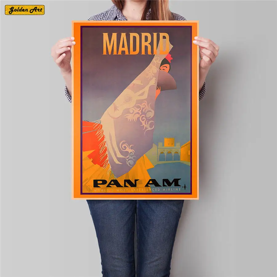 Пейзаж Мадрида плакат расписанный вручную город путешествия рисунок наклейка на