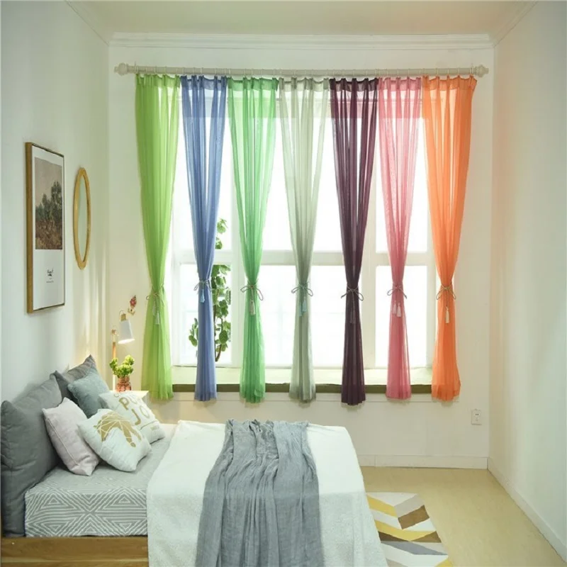 Однотонные занавески из прозрачного тюля высота 280 см цвет светло желтый для окон