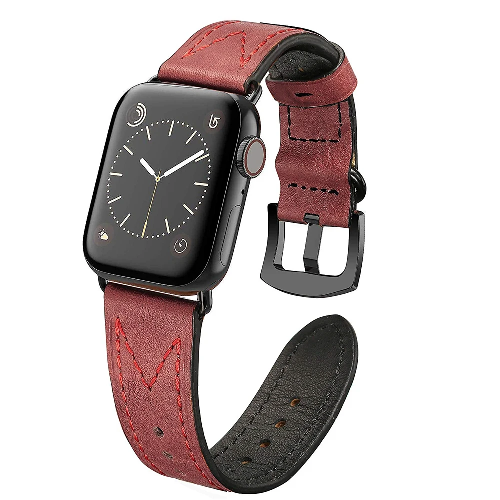 Кожаные ремешки совместимый для наручных часов Apple Watch версии 44 мм 40 браслет iWatch 38