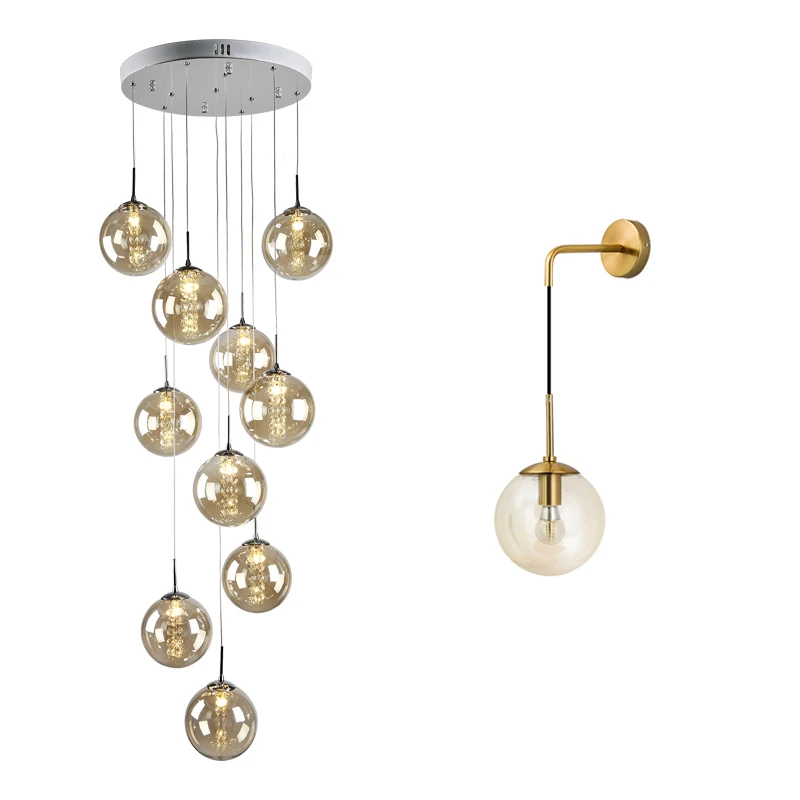 10 balls 1 wall lamp Высокая вилла Entryway Orb стеклянные лестницы Висячие спиральные длинные лампы Современные хрустальные бусины лестница люстра для дома - Цвет корпуса: 10 balls 1 wall lamp
