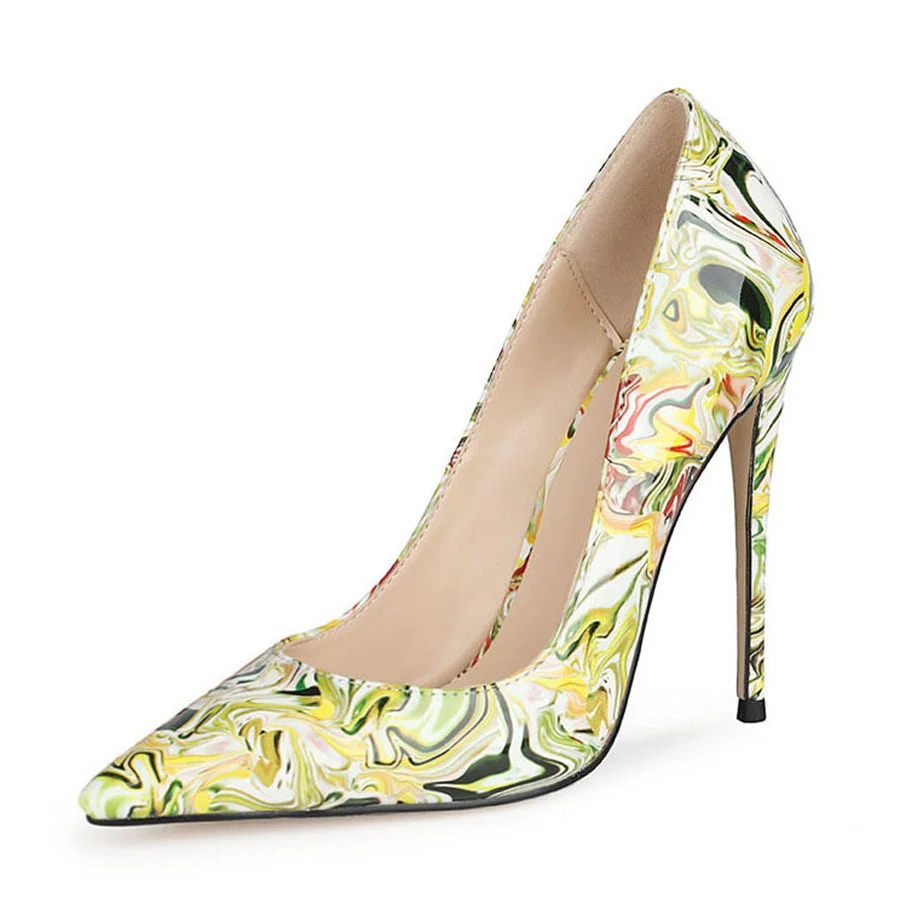 

2021 spring and summer new fashion pointy thin high heels sexy patent leather rendering women's single shoes large 47