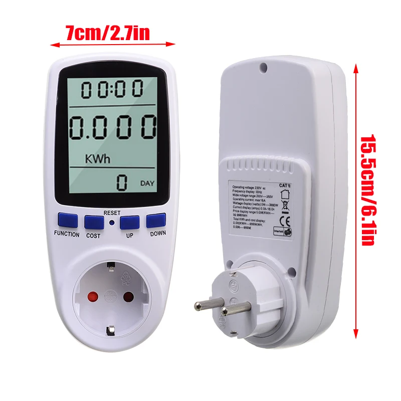 

Digital LCD Energy Meter Wattmeter Wattage Electricity Kwh Power Meter EU Plug Measuring Outlet Power Analyzer 230V AC