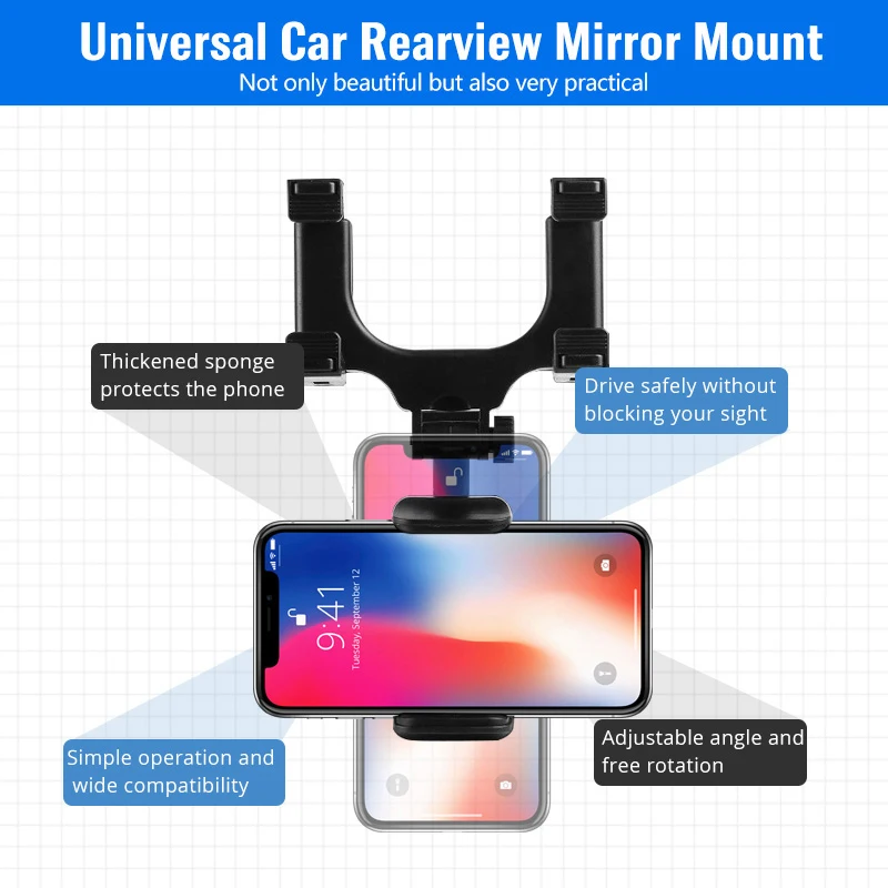 adjustable 360 degree car rearview mirror car auto rearview mirror mount cell phone holder bracket stands for smart phone gps free global shipping