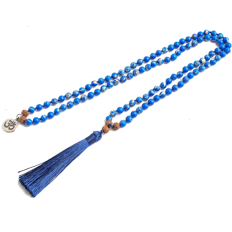 Rudraksha &amp натуральный камень с бусинами 108 Мала ожерелье медитация Йога Любовь