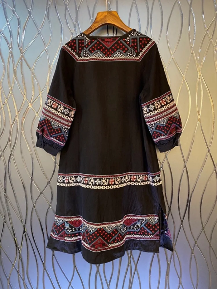 

Vintage Retro 2020 Summer Fashion Style Women Bow Deco Exquisite Embroidery Straight Casual Cotton Dress Vestidos Feminino
