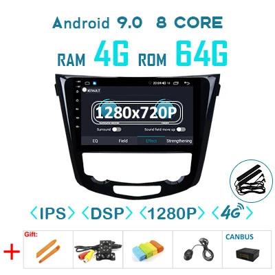 4G 64 DSP 1280P-A 1280P ips Android 9,0 Carplay 64G Автомобильный gps радио для Nissan X-Trail 3 T32 2013- Qashqai J10 J11 мультимедиа без DVD плеера - Цвет: 4G 64 DSP 1280P-A