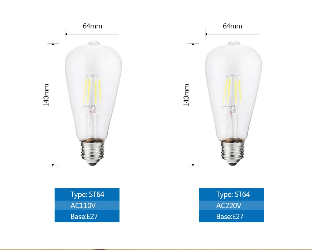 LUCKY Led лампа E27 с регулируемой яркостью 2 Вт 4 Вт 6 Вт 8 Вт E14 Led светильник в форме свечи 110 В 220 В винтажная лампа накаливания для люстры светильник ing
