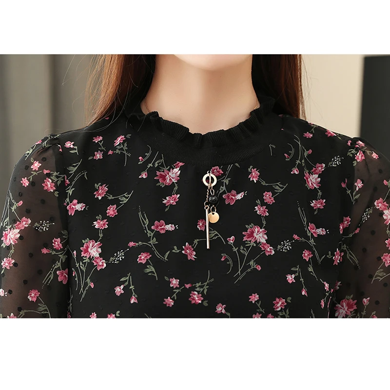 

2020 Autumn New Elegant Floral Long Sleeve Chiffon Blouse Women Office Lady Printing Women's Shirts Plus Size Ladies Tops 10670