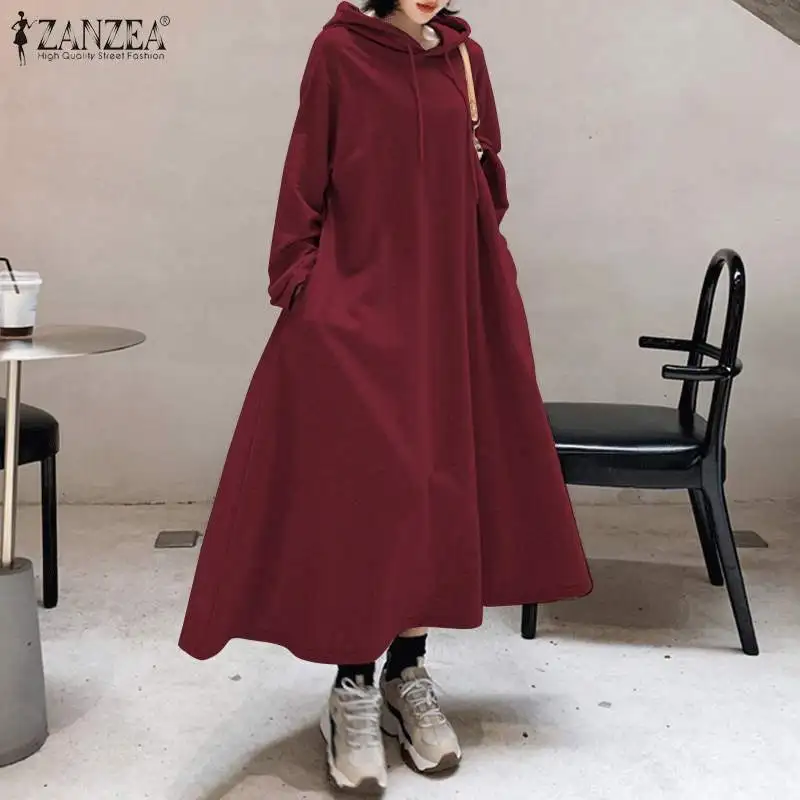 Сарафан женский осенний трапециевидный с длинным рукавом капюшоном | Женская