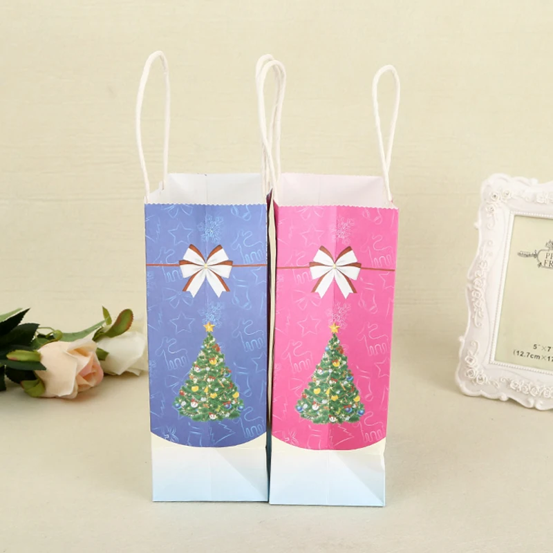 10 шт./лот маленькие бумажные подарочные пакеты с принтом на Рождество и ручками