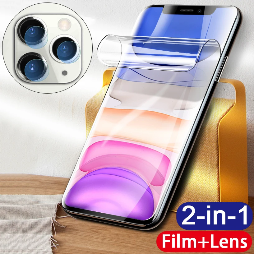 Мягкая Гидрогелевая пленка 2 в 1 для iphone 11 pro max Xs Max XR X 8 7 6s 6 Plus защита объектива