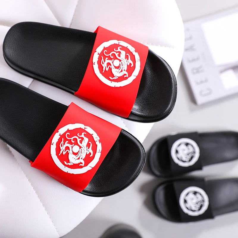 

Men Summer Home Slippers Chinese Style Totem Couple Shoes Unisex Indoor Non-slip Badslippers Lovers Beach Sandals Flip Flops