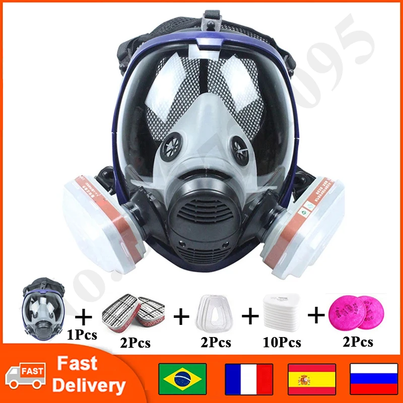

2023 Chemical Mask 6800 7 in 1 Gas Mask Dustproof Respirator Paint Pesticide Spray Silicone Full Face Filters For Laboratory