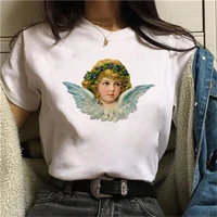 white t shirt angel graphic print women t shirt korean fashion summer short sleeve oversized aesthetic streetwear cotton t shirt