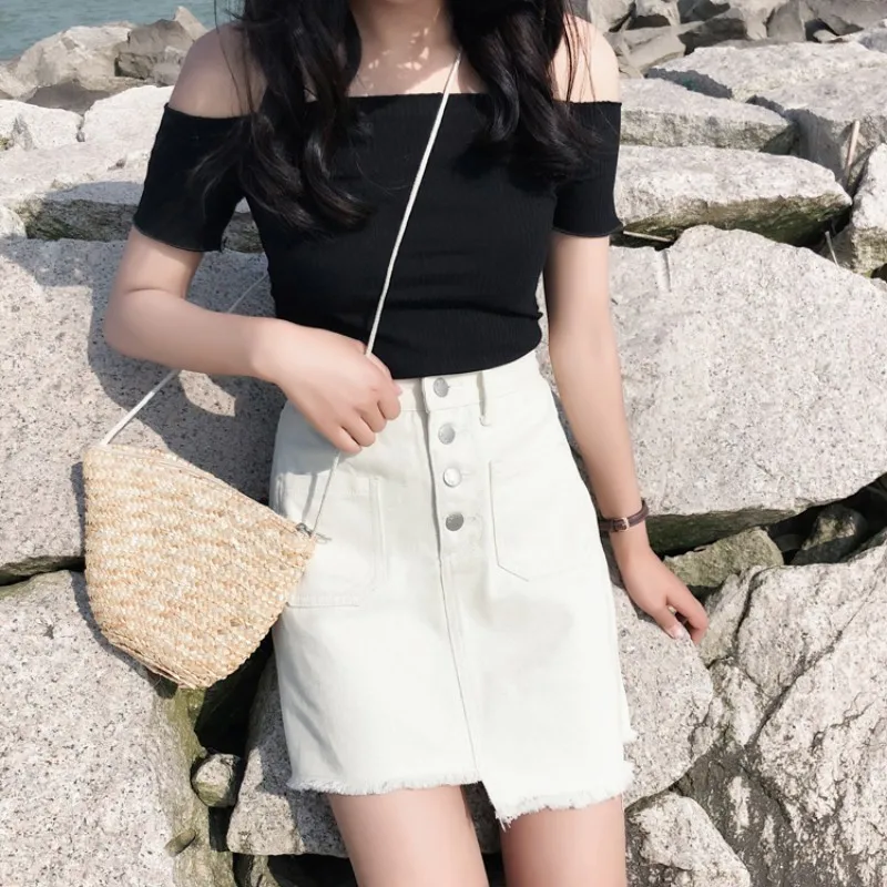 

Women Korea Summer Style High Waist Irregular Denim Skirt Female 2023 New Harajuku Casual Solid A-Line Mini Jeans Skirts Ladies