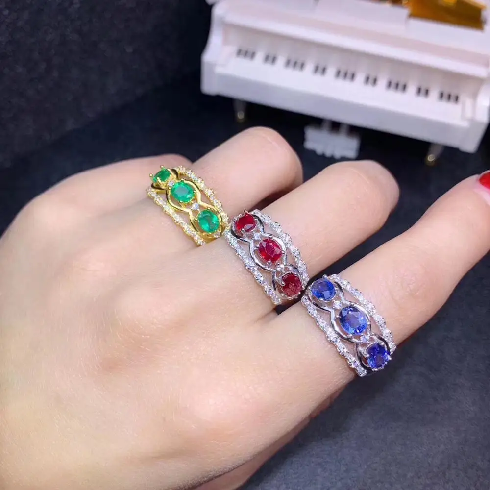 

Best selling ladies ring, natural emerald, natural ruby, natural tanzanite ring, 925 sterling silver