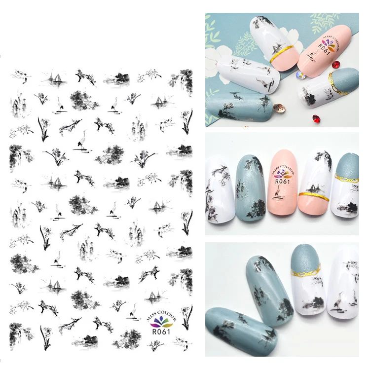 

3D Stickers for Nails Watercolor Scenery Nail Sticker Slider Foil Decals Nail Art Decorations Manicure Accessories