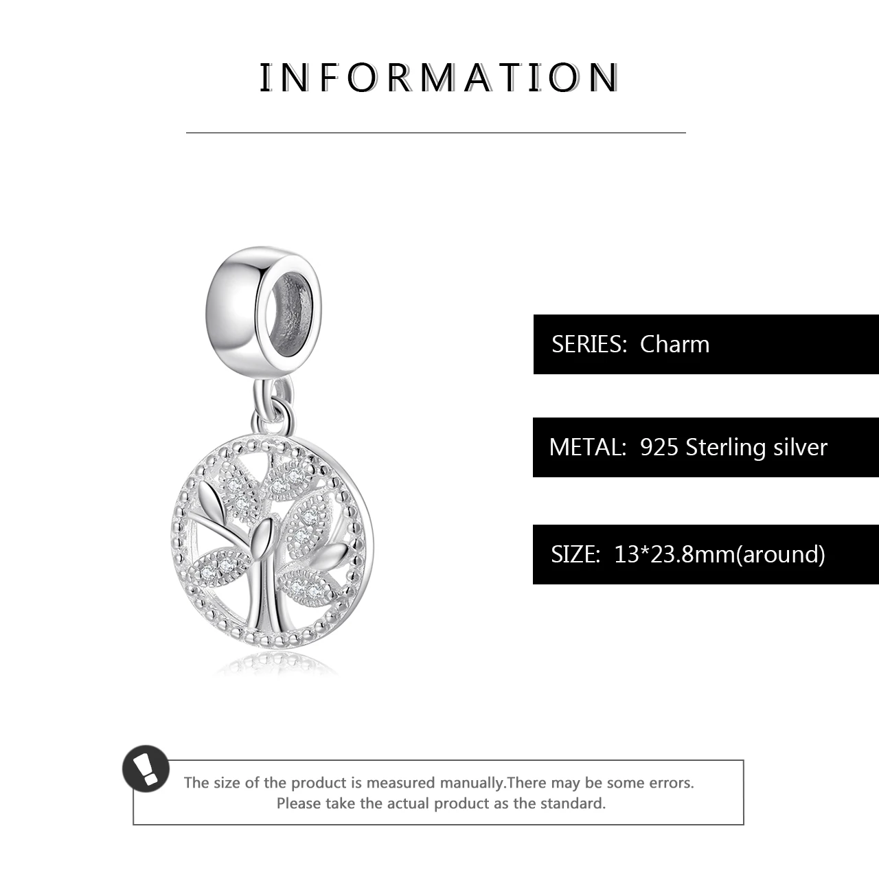 Полый круглый серебряные бусины 925 пробы прозрачный CZ древо жизни очаровательный