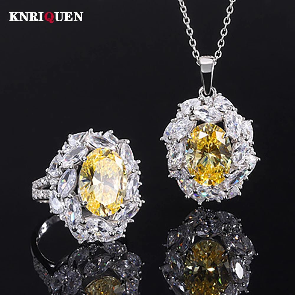 

Набор женских ювелирных украшений из серебра 2021 пробы, с топазом, 10 х14 мм, Свадебное колье, обручальное кольцо, 925