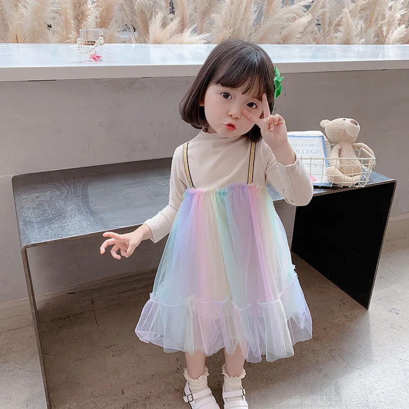 Платье для девочек весна-осень 2020 новое Сетчатое хлопковое платье принцессы с