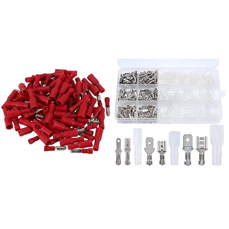 

100Pcs Insulated Female & Male Bullet Wire Connector Crimp Terminal Set 22-16AWG & 315Pcs Quick Splice 2.8Mm 4.8Mm 6.3Mm Male An