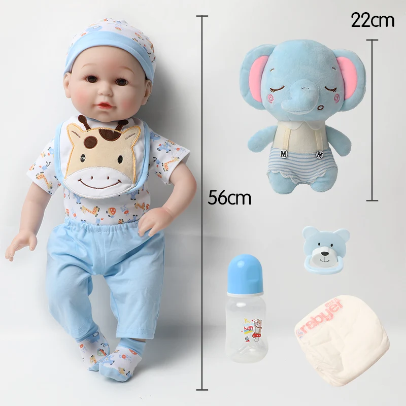 Реалистичная силиконовая кукла-младенец 56 см одежда со слоном игрушки на день