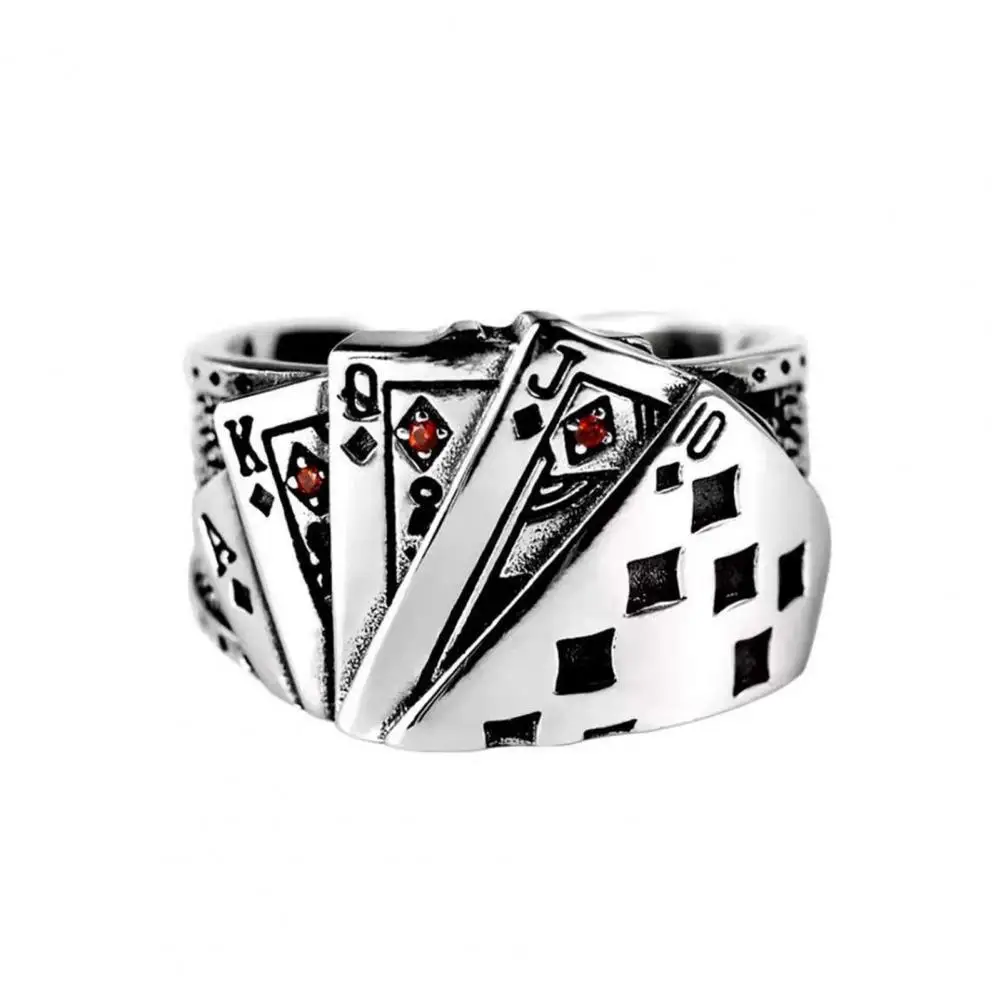 

Hot Sales!!Retro Unisex Ring Playing Card Adjustable Poker Engraved Open Ring Jewelry for Party