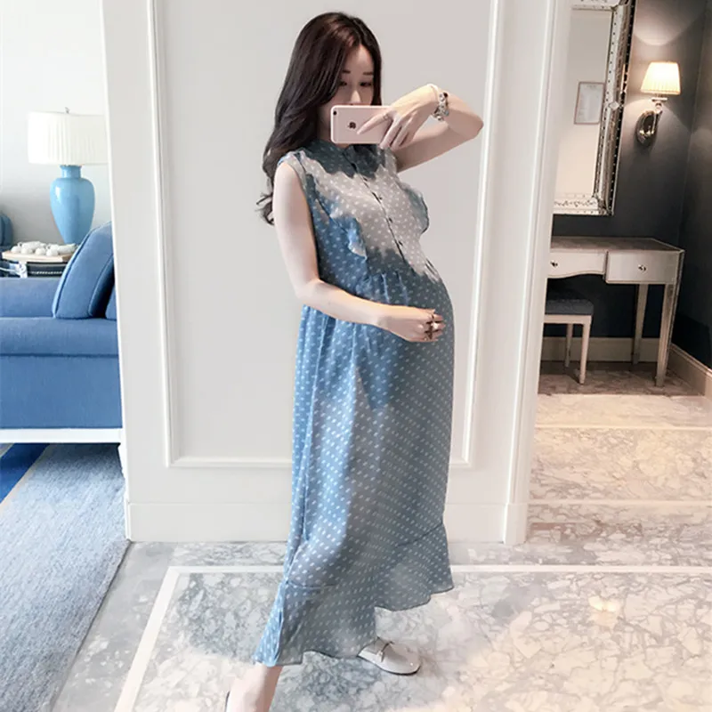 

Maternity Dresses Expectant Mother Dot Summer Dress Women Elegant Sleeveless Loose Casual Pragnancy Dresses Maternity Clothes