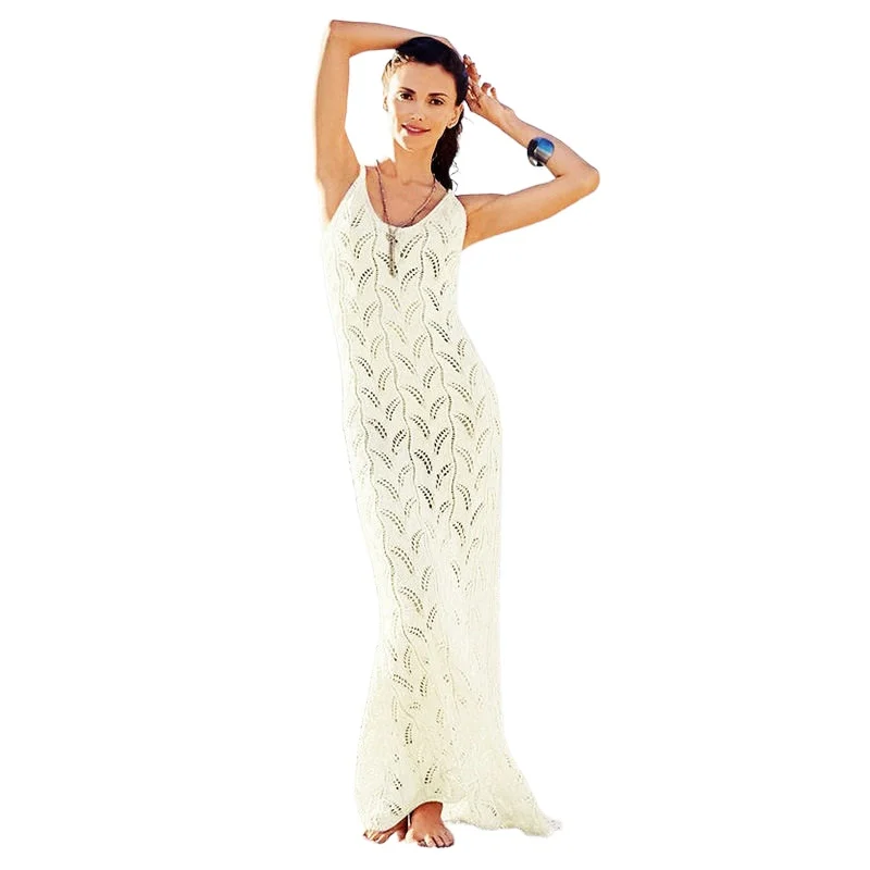 

Women's Hollow Knitted Vest Beach Holiday Dress Summer Bikini Swimsuit Cover Up Sexy Slim White Long Dress Beach Cover Up