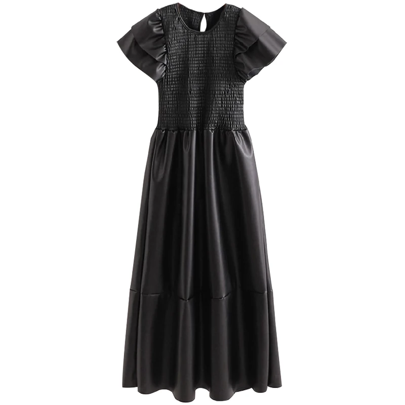 Lautaro Длинное мягкое черное кожаное платье стрейч Элегантные дизайнерские