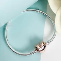 authentic 925 sterling silver pan bracelet rose gold heart shaped snake bone diy bracelet fit charm women jewelry