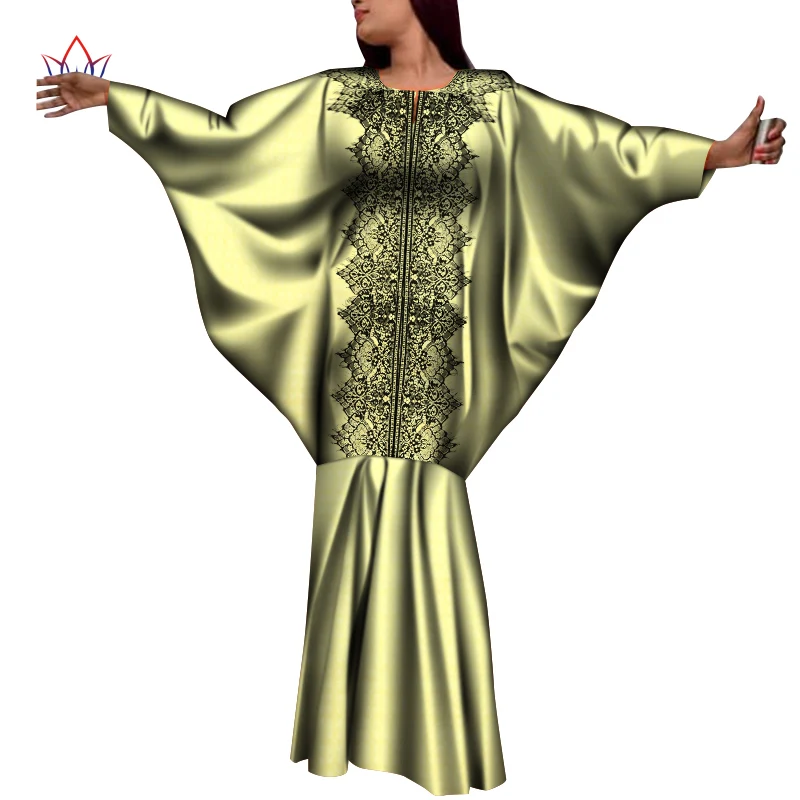 BRW Maxi Dress for African Bazin Riche O-Neck Bat sleeve Print Wax Long Dresses Plus Size 6XL Fashion Africa Clothing WY8040