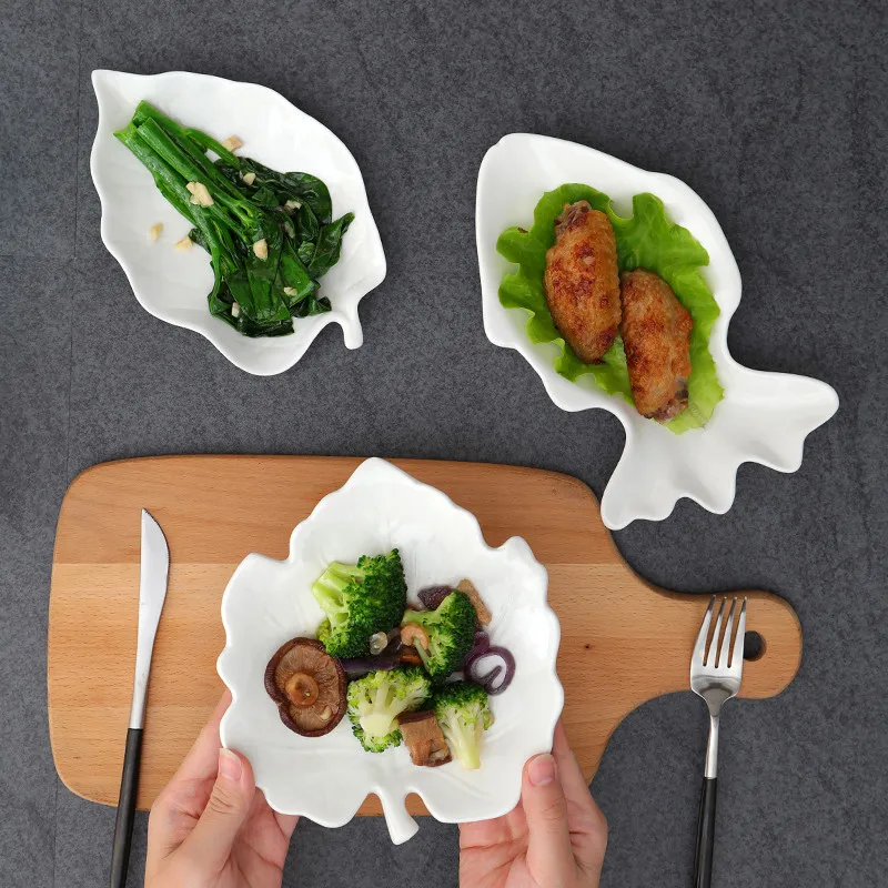 Креативная форма рыбы в форме листа модное милое блюдо для торта керамический