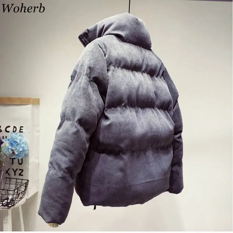 Woherb/Вельветовая Толстая парка, пальто, зимняя модная верхняя одежда, пальто для женщин, Корейская уличная куртка с воротником-стойкой, пальто для женщин