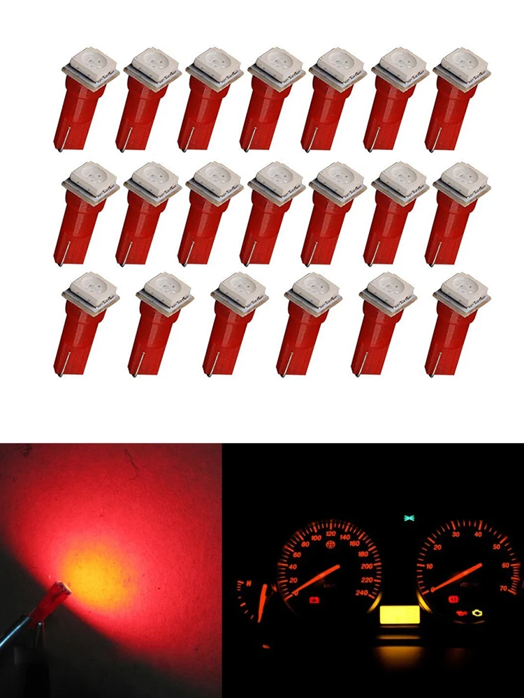 

20 шт красный T5 5050 1SMD 12V танкетке приборной панели светодиодный лампы приборной Световые индикаторы авто аксессуары для интерьера 37 73 74 79