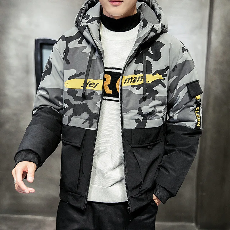 Мужская Лоскутная камуфляжная теплая хлопковая куртка бомбер зимняя свободная
