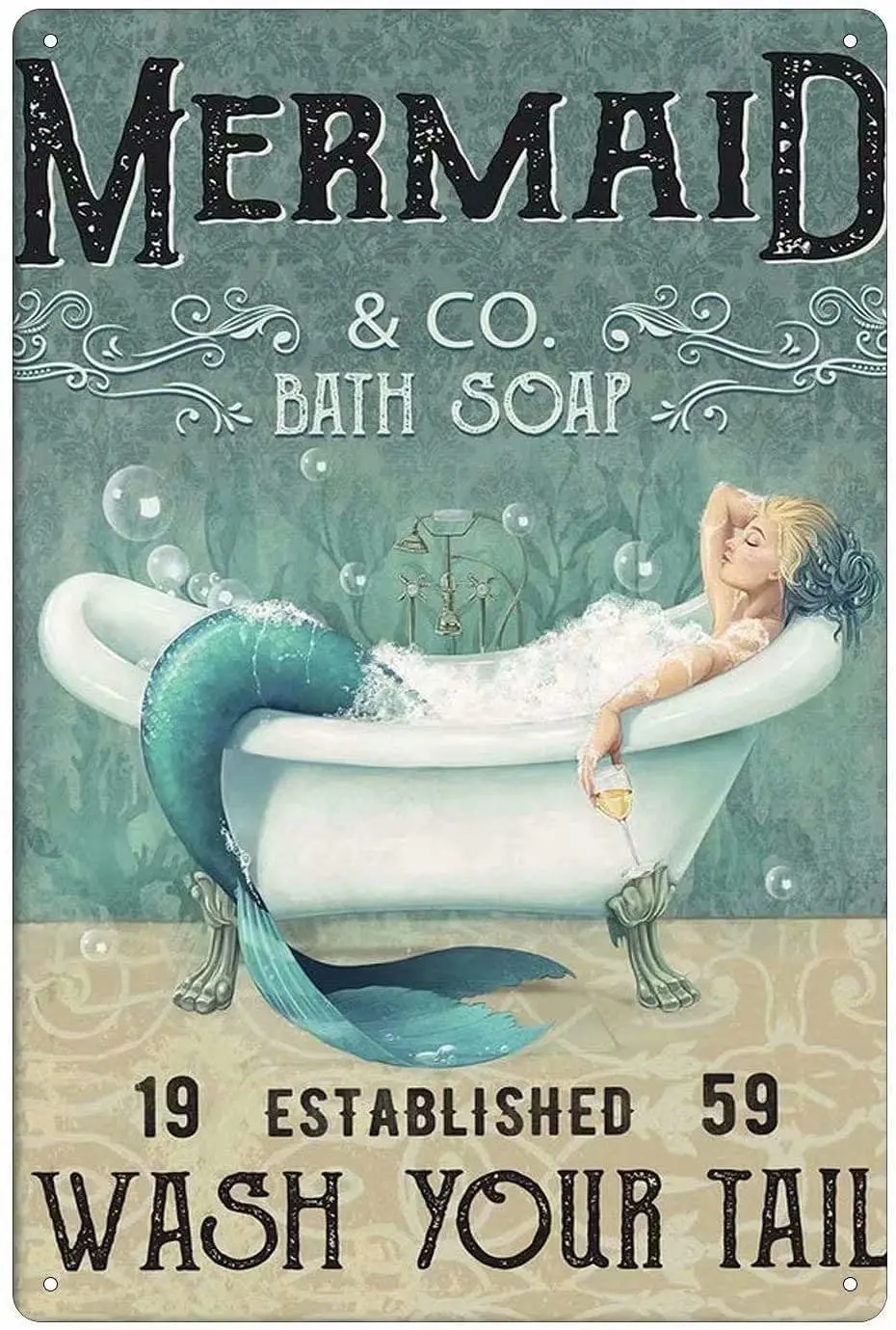 

Funny Metal Poster Mermaid & Co. Bath Soap Wash Your Tail Tin Signs Cafe Living Room Bathroom Toilet Home Art Wall Decoration