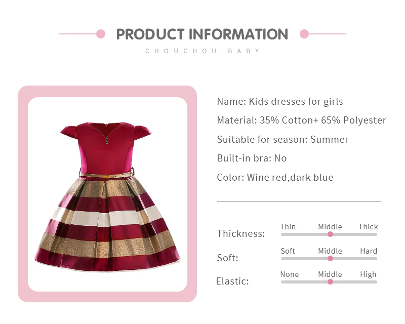 Petit Camelia/полосатые платья для маленьких девочек с v-образным вырезом и короткими рукавами и поясом; платье принцессы; Детский костюм; платья для свадебной вечеринки
