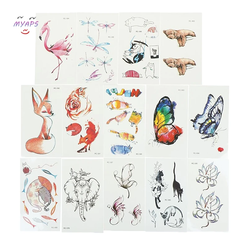 

1 Sheet Beauty Decal Waterproof Tattoo Sticker Butterfly fox bear Animal Pattern Women Girl Body Art Temporary Tattoo Removable