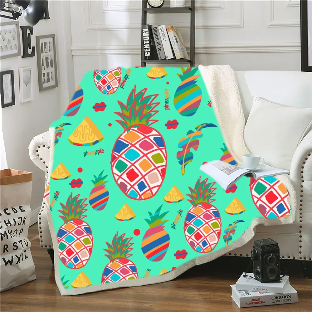 

Pineapple Flannel Blanket Colorful Fruit Fleece Blanket For Bedroom Nap Office Throw Blanket Green Background Home Decor Blanket