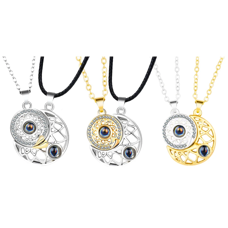 

100 Languages I Love You Necklace Projection Pendant Sun And Moon Love Memory Confession Necklace Couple Valentine Day Gift