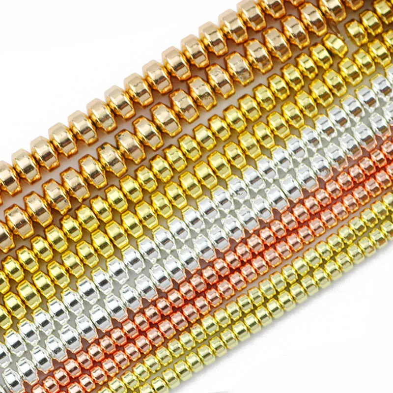 

Розовое золото серебро 4/6/8 мм плоский цилиндр гематит Круглый натуральный камень разделитель свободные бусины для самостоятельного изгото...