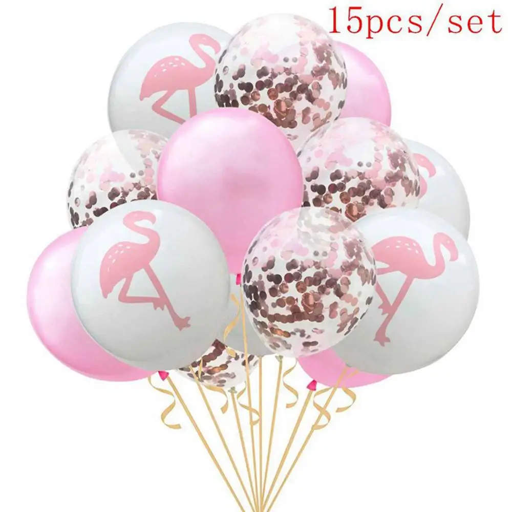 15pcs Balloons Одноразовая тарелка с фламинго, набор свадебной посуды, бумажный стаканчик, украшение для дня рождения, детский фламинго, ананас, принадлежности для душа - Цвет: 15pcs Balloons