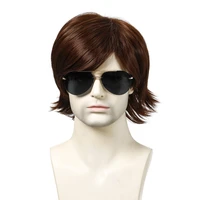 short wig for men dark brown straight hair cosplay party wig heat resistant synthetic costume wigs