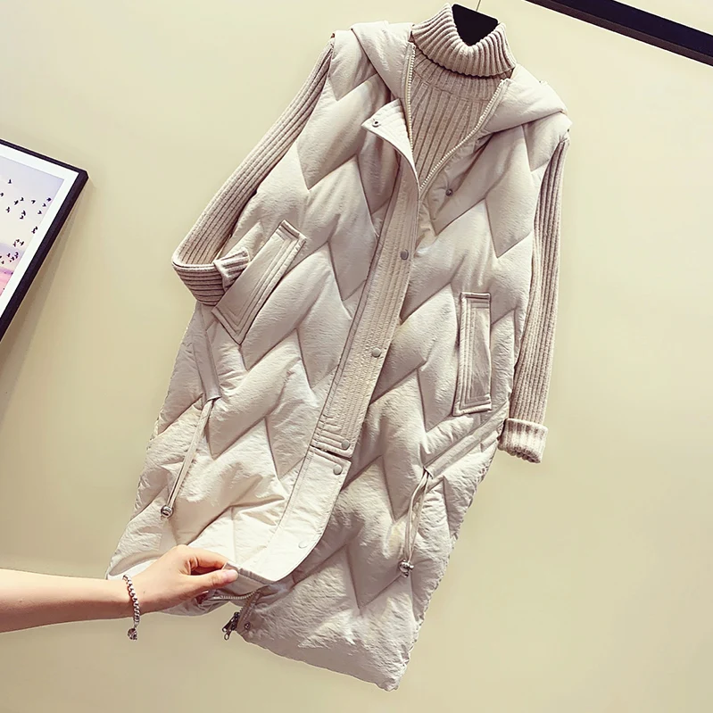 Женский Длинный жилет с капюшоном модная повседневная однотонная парка без