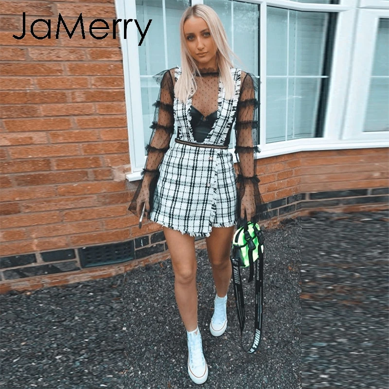 Женская твидовая клетчатая короткая юбка JaMerry винтажная Повседневная вечерняя