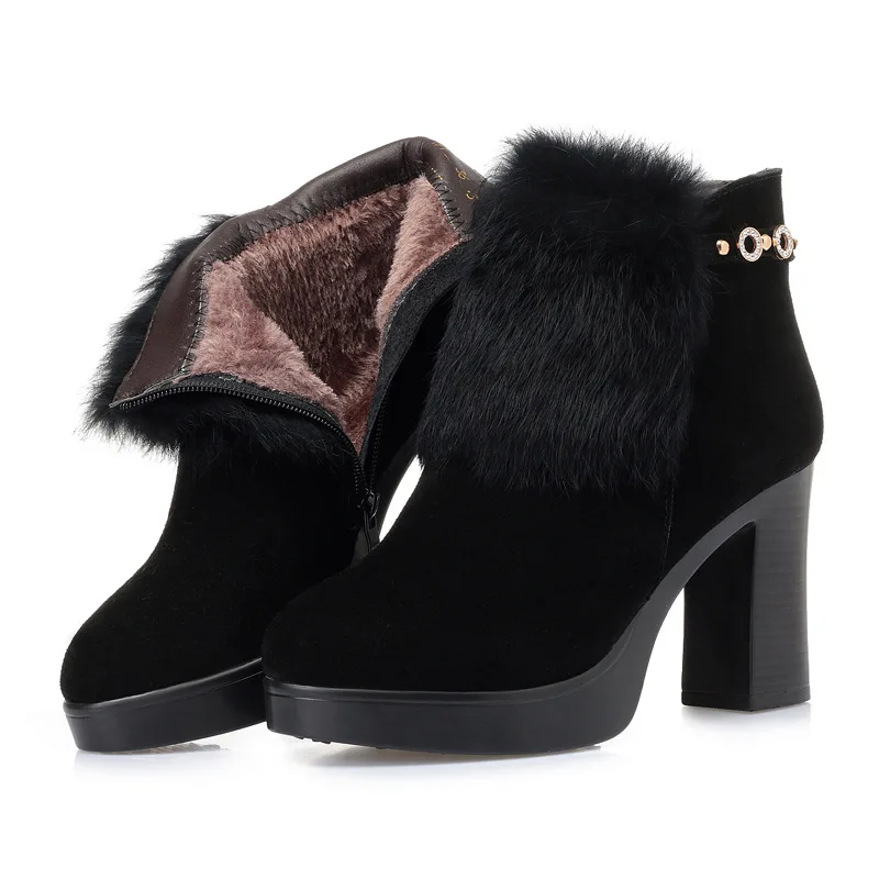 Fujin/шерстяные женские зимние сапоги из натуральной кожи Теплые меховые на