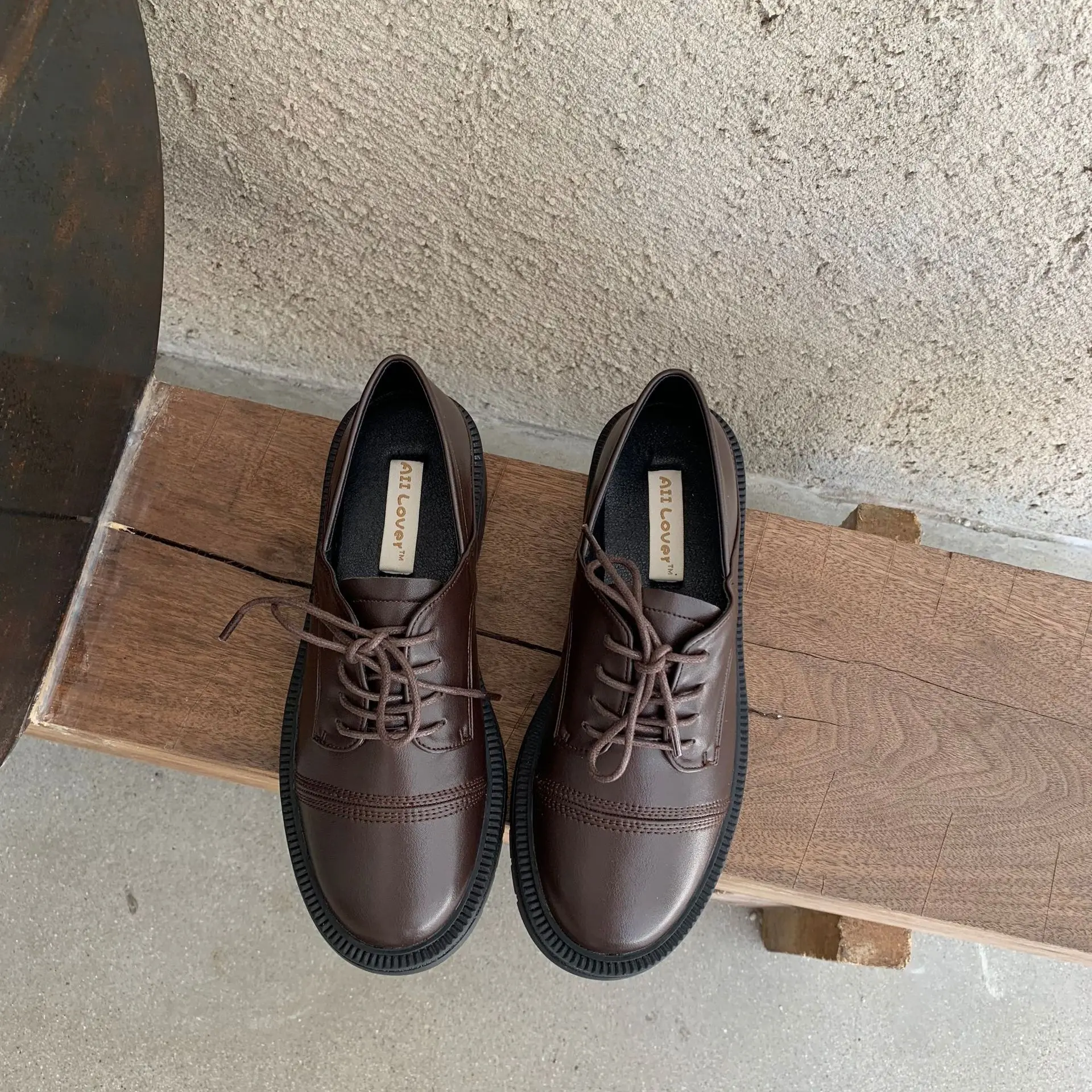 

Casual Woman Shoe Round Toe Female Footwear Autumn Shallow Mouth Clogs Platform British Style Oxfords All-Match Retro Dress Fall